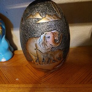 Elephant Carved Art Piece - Black and Brown